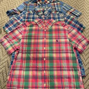 Set of Three Ralph Lauren Boy's Multicolor Plaid Short Sleeved Button Down Shirt